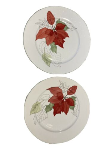 Vintage Block Spal Poinsettia By Mary Lou Garten 1988 Dinner Plate Set  Of 2