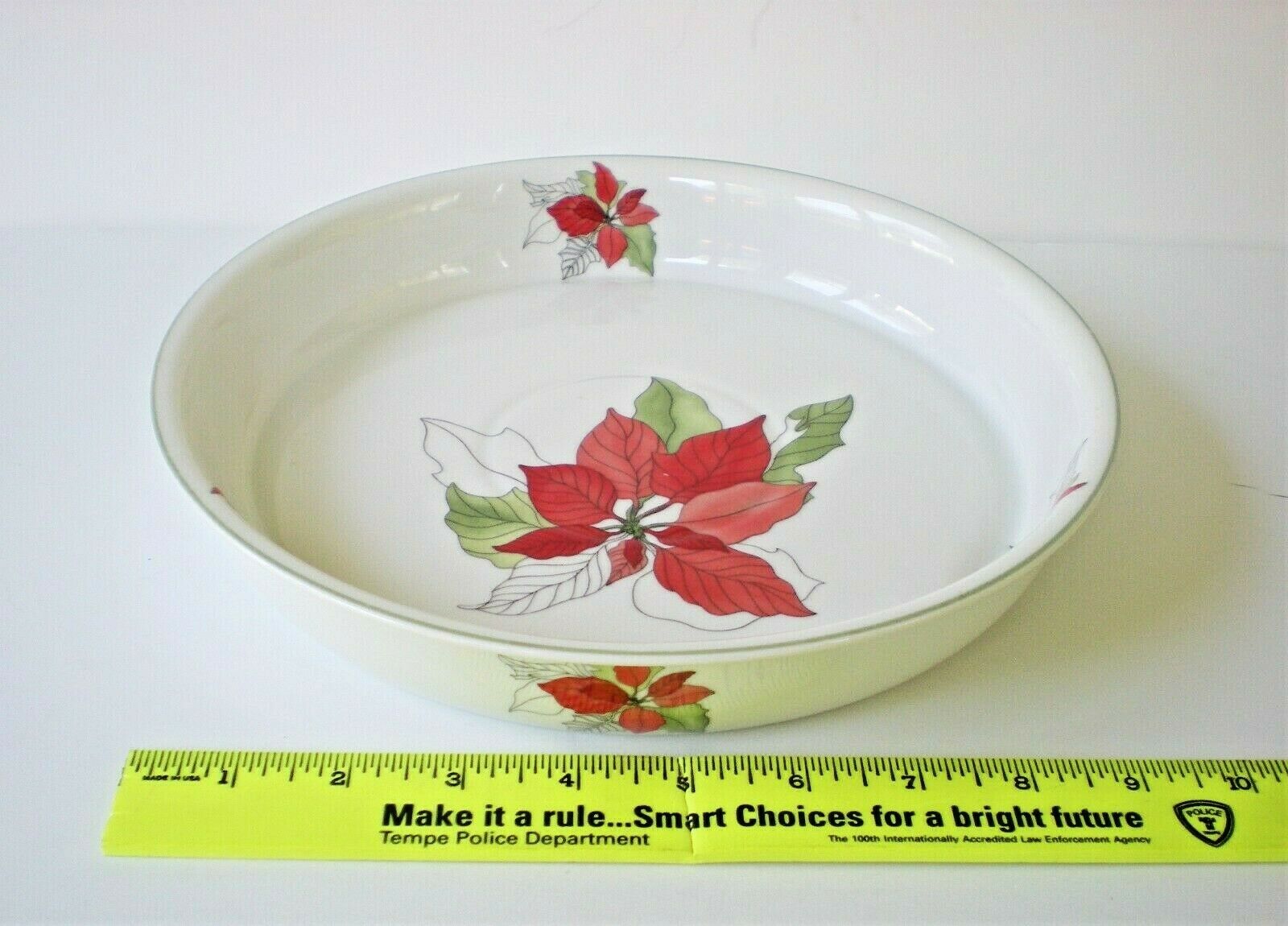 Block Fine China Poinsettia Quiche Pan Or Pie Plate 10" Red Christmas Holiday