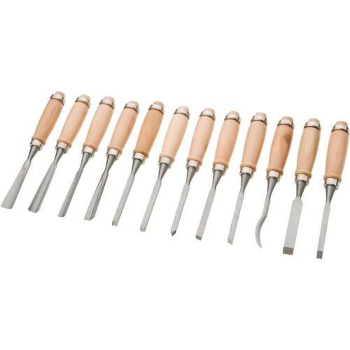 12 Piece Wood Carving Hand Chisel Tool Set Woodworking Professional Gouges New