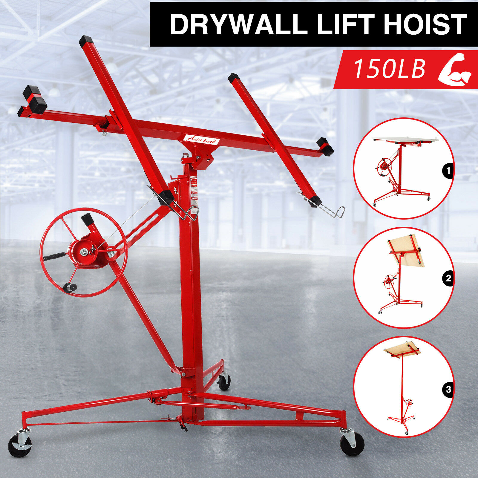 11ft Drywall Lift Panel Hoist Sheetrock Plasterboard Jack Lifter Rolling Tool